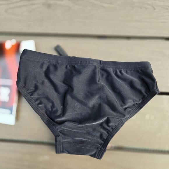 TYR DuraFast Solid Black Racer Boys Swim Brief- Size 22 New - Picture 2 of 3